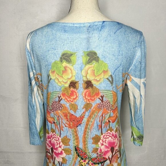 MUSHKA by SIENNA ROSE Sublimated Butterfly Bird Design 3/4 Sleeves Knit Top Sz M - Picture 9 of 10